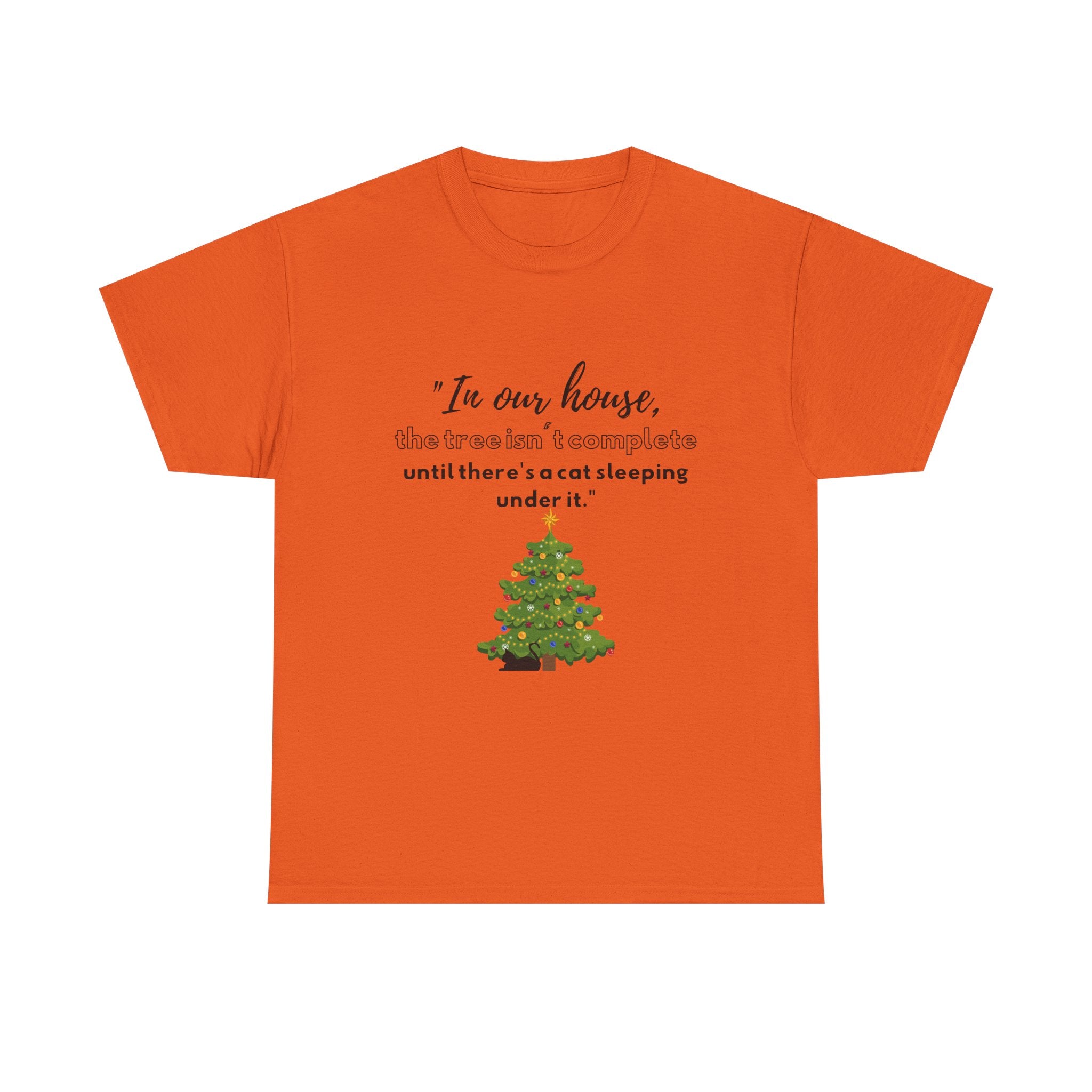 Christmas Tree Cat T‑Shirt — "In our house, the tree is manageable until there's a cat sleeping under it."